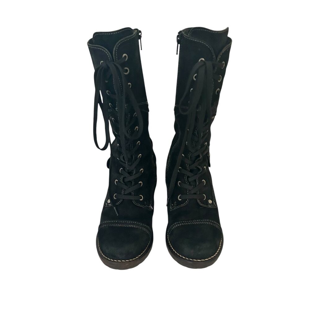 Taos Tall Crave Boots Suede Combat Buckle Lace Tall Black 36 - Picture 5 of 7